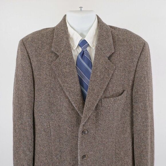 Banana Republic Tweed Wool‎ Brown Gray Check Sport Coat 42L 2 Button